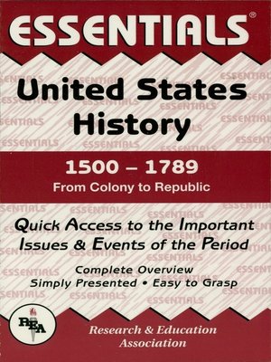 cover image of United States History: 1500 to 1789 Essentials